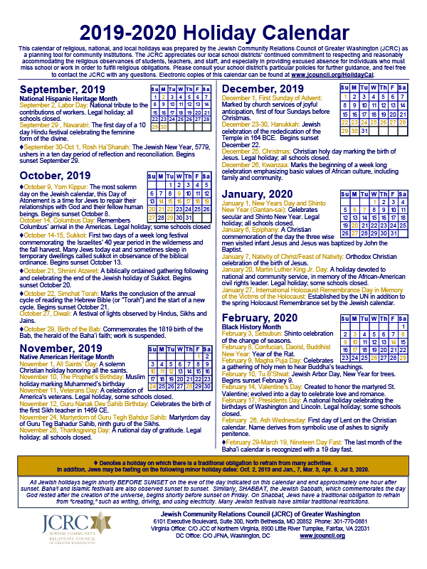 2019-2020 Holiday Calendar